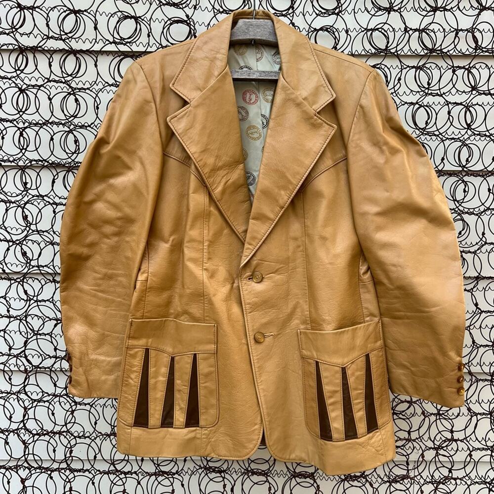 Vintage 70s Jo-o-Kay Leather Geometric Western Suit Jacket Sport Coat Size 40